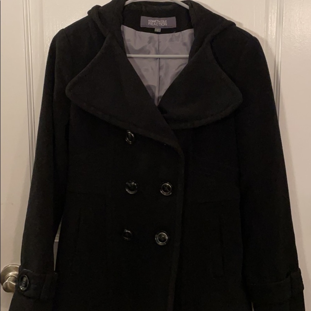 Gorgeous Kenneth Cole Black Peacoat with design detail on sides/back/sleeves